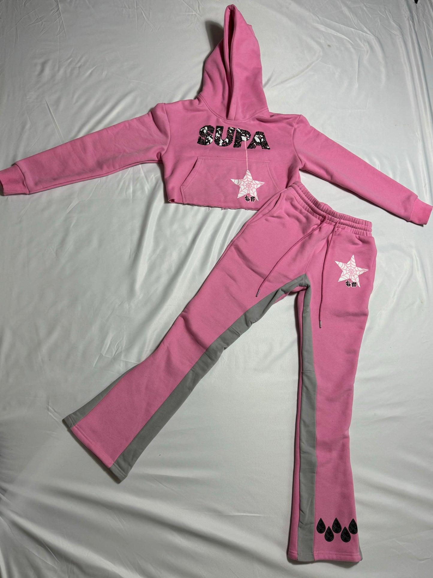 Pink Web Crop Hoodie