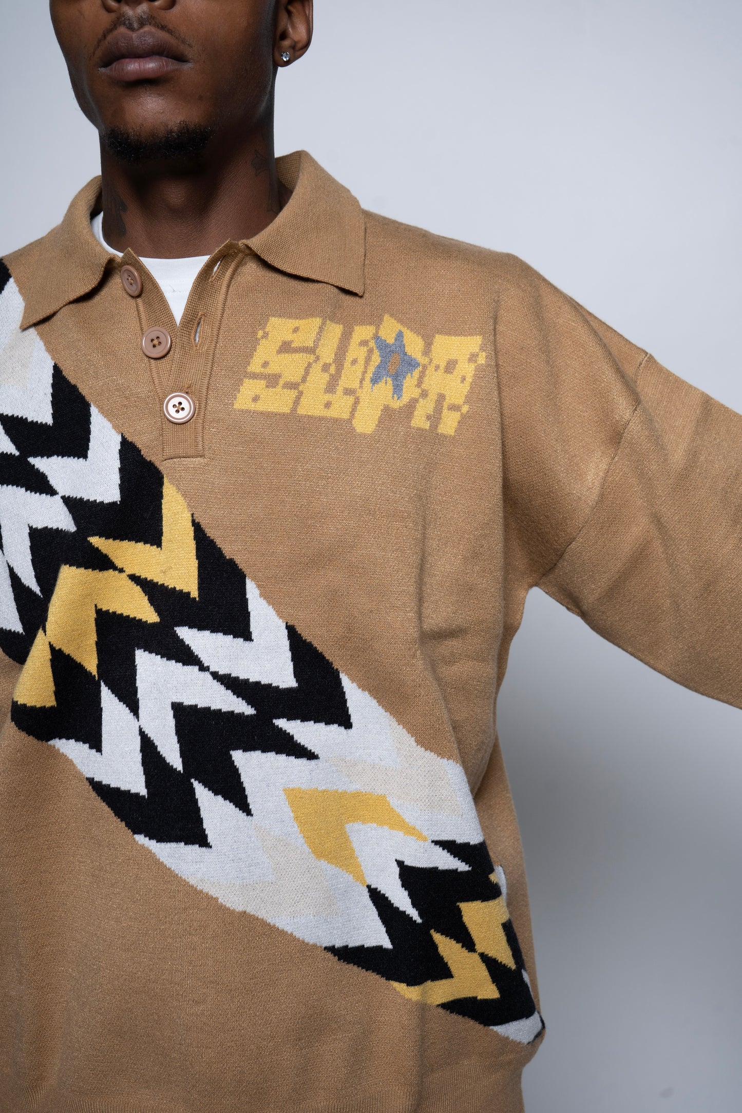 Brown Knit Polo Sweater